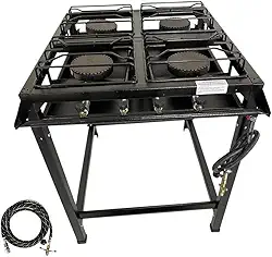 Fogão Industrial 4 Bocas Alta Pressão, FERRO FUNDIDO, 68x65x80 cm, Base Removível, Pés de Borracha