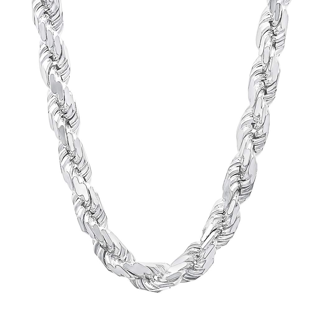 Men's 7.5mm .925 Sterling Silver Diamond-Cut Twisted Rope Chain Necklace