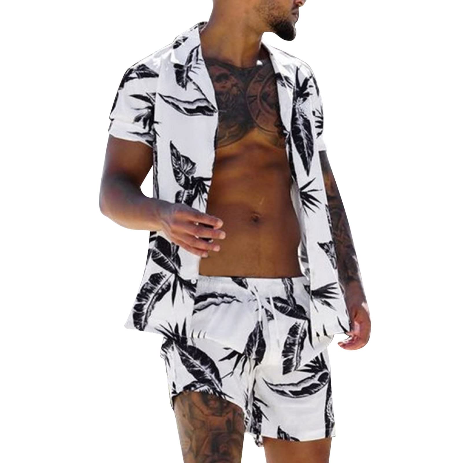 Alueeu Chandal Hombre Completo Verano 2023 Hawaiana Funky Estampado Conjunto Camisas de Manga Corta y Pantalones Cortos 2 Piezas Ropa Deportiva Casual Cómodo T Shirt Playa Vacaciones