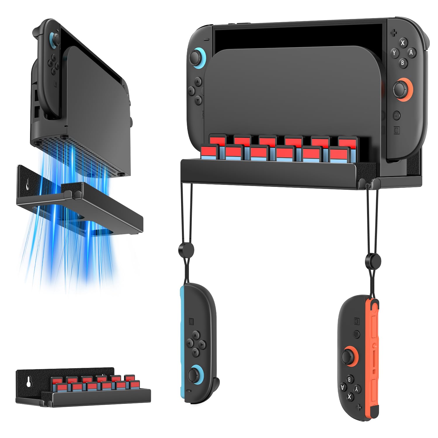 ivoler Soporte de Pared Compatible con Nintendo Switch 2 (2025), Soporte Metálica con 12 ranuras para Cartuchos y 2 ganchos para Joy-Con, Accesorios para Consolas de Juegos