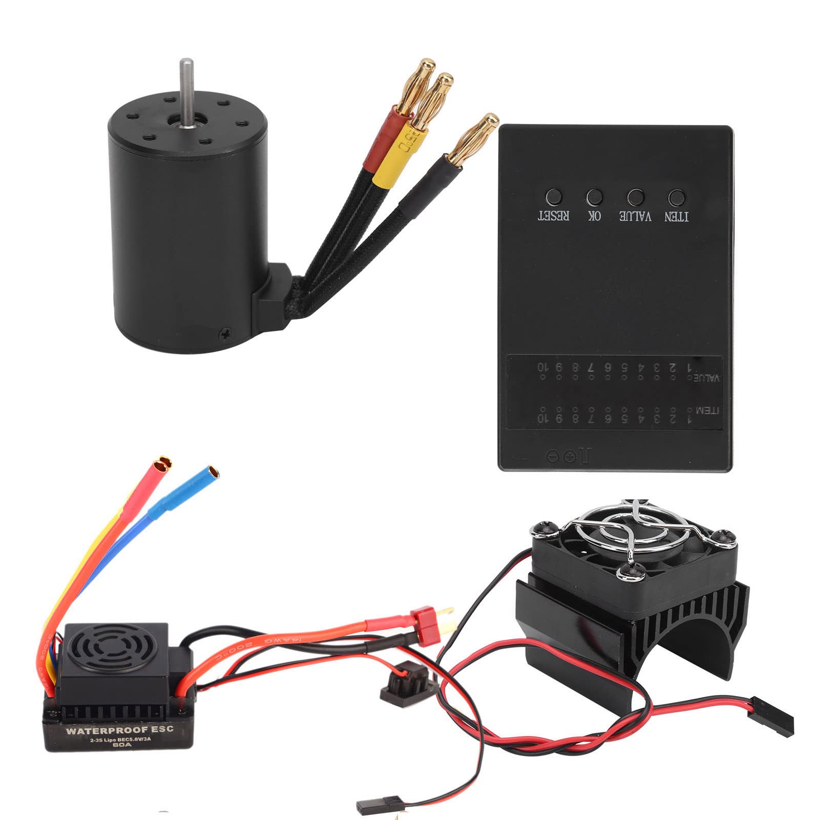 3650 3600KV Motor sin escobillas 60A ESC Tarjeta de programación disipador de calor conjunto combinado para coche RC 1/8 1/10