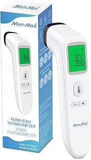 MomMed Berührungsloses Fieberthermometer, Stirnthermometer, Infrarot-Thermometer für Babys und Erwachsene, mit LCD-Display, Digitales Fieberthermometer mit Fieberalarm und Erinnerungsfunktion