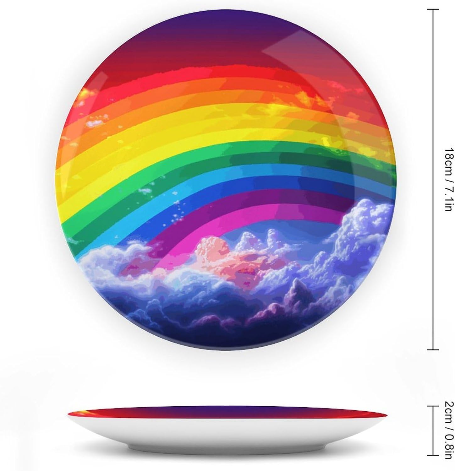 Rainbow Ceramic Decorative Plate for Home, Bone China Plates | Chinese Style Decorative Dish with Stand, Dinner Plates Art Crafts for Wall Decor, Collections Plate with Hook 7inch