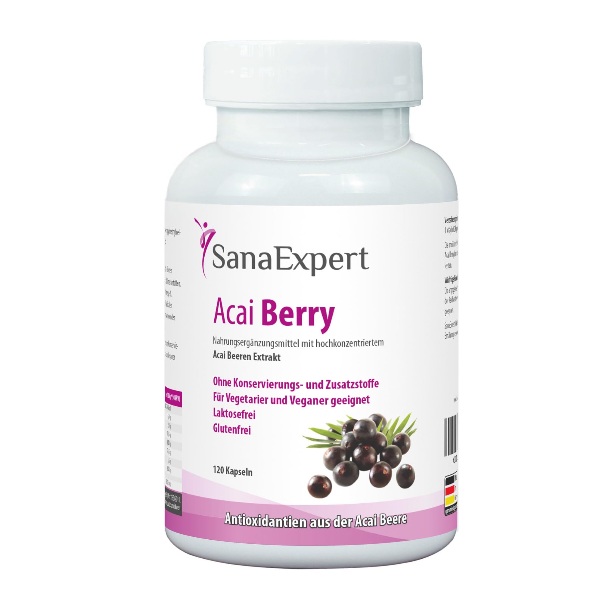 SanaExpert® Acai Berry, Nahrungsergänzung mit Reinem Açaí-Beeren-Extrakt, 120 Kapseln, 4000 mg Tagesdosis, Antioxidantien, Vegan, ohne Zusätze, Made in Germany