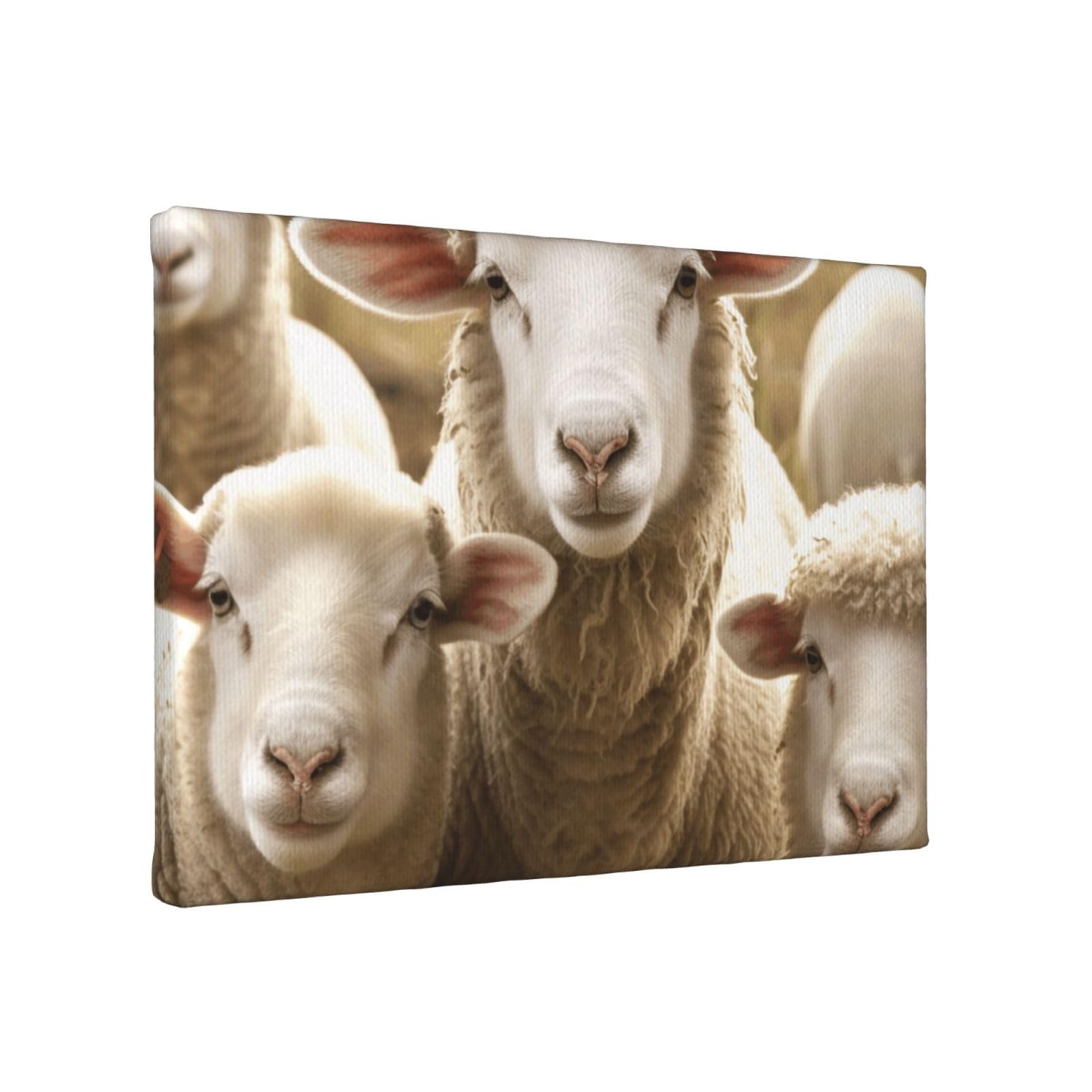YKLJG Sheep and Lambs Printed Wall Art Canvas Painting 30x20 CM Wooden Framed Picture Painting Artwork Prints for Bedroom Kitchen Home Office Decor
