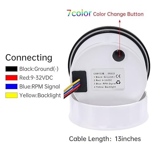Miniatura 28 de ARTILAURA Tacómetro Barco Tacometro 3.346 in 3-3/8" 7 Color LED 8000 RPM Calibre para coche Auto Marine Truck 9-32V (blanco)