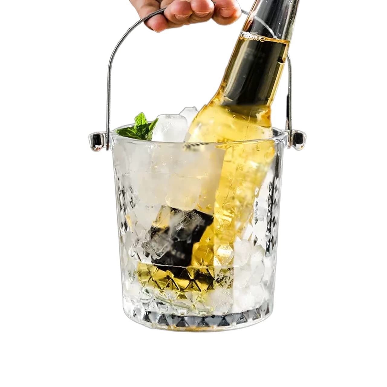 Cubitera/Enfriador Cubo de Hielo de Cristal de Calidad, Cubo de champán Transparente de 900ML for Fiesta en casa con Asas Cubiteras Botellas(B)