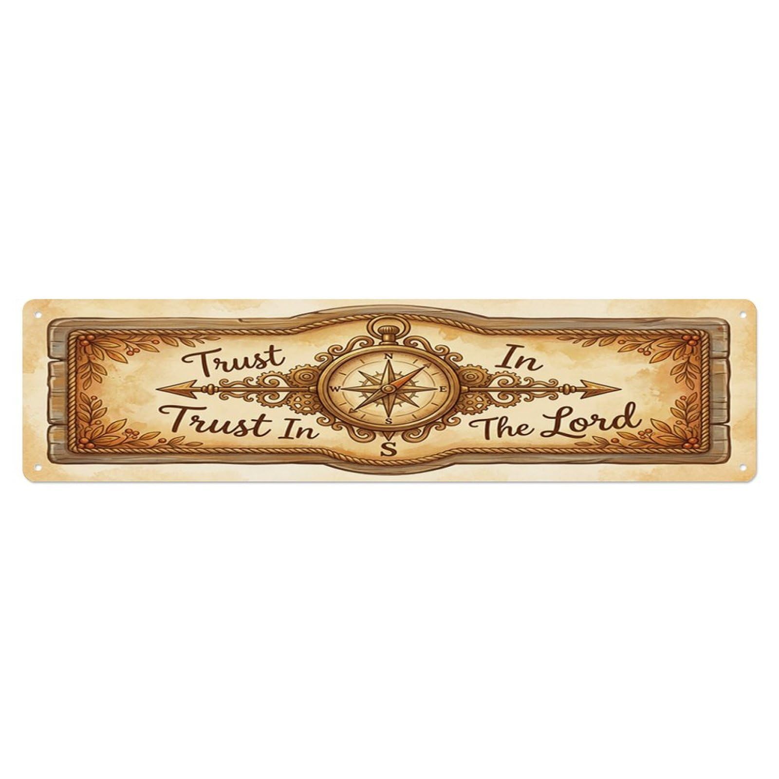 Compass Trust In The Lord Entryway Metal Tin Skinny Sign Plaque Wall Decor for Cafe, Club Bar, Office, Home Garden Metal Poster 4x16Inch
