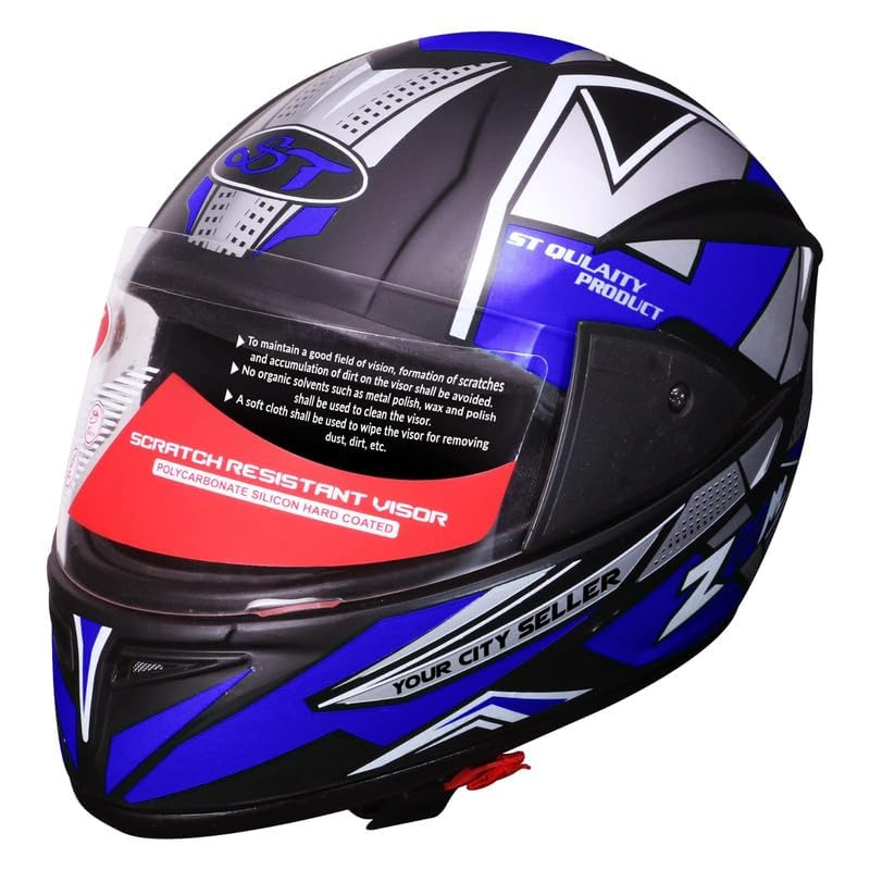 Stiss Strong and Durable Stylish Blue Full Face Men Motorbike Helmet | Scratch Resistance and Silicone Glass Protection - (Blue)-picture-32