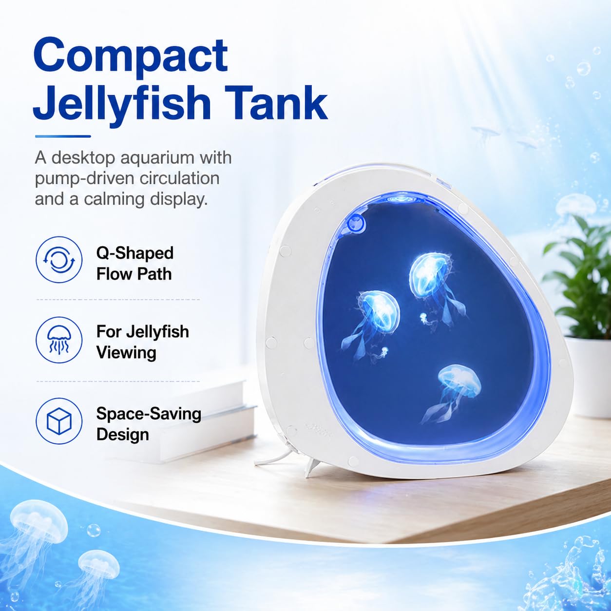 TsoLay Acuario para Medusas de Escritorio 4L, Kit de Pecera Inteligente con Luces LED de Colores, Acrílico Ultra Claro, Bomba de Olas Silenciosa, Control Táctil para Medusas Pequeñas y Peces Betta