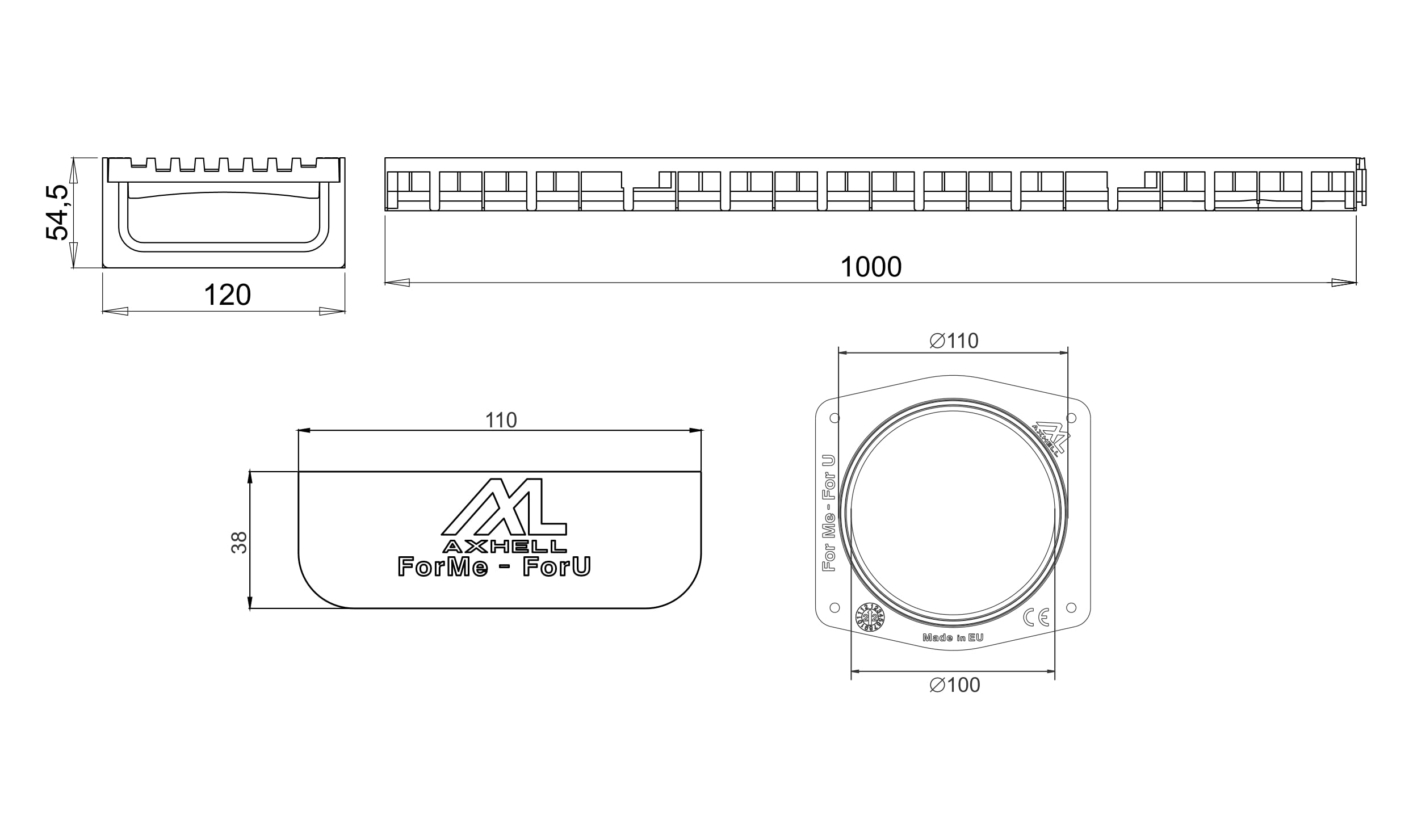 Kit de 3 Caniveaux Extérieur Gris Drainage Eaux Pluviales Grille Maille Plastique 1mx120x54,5mm