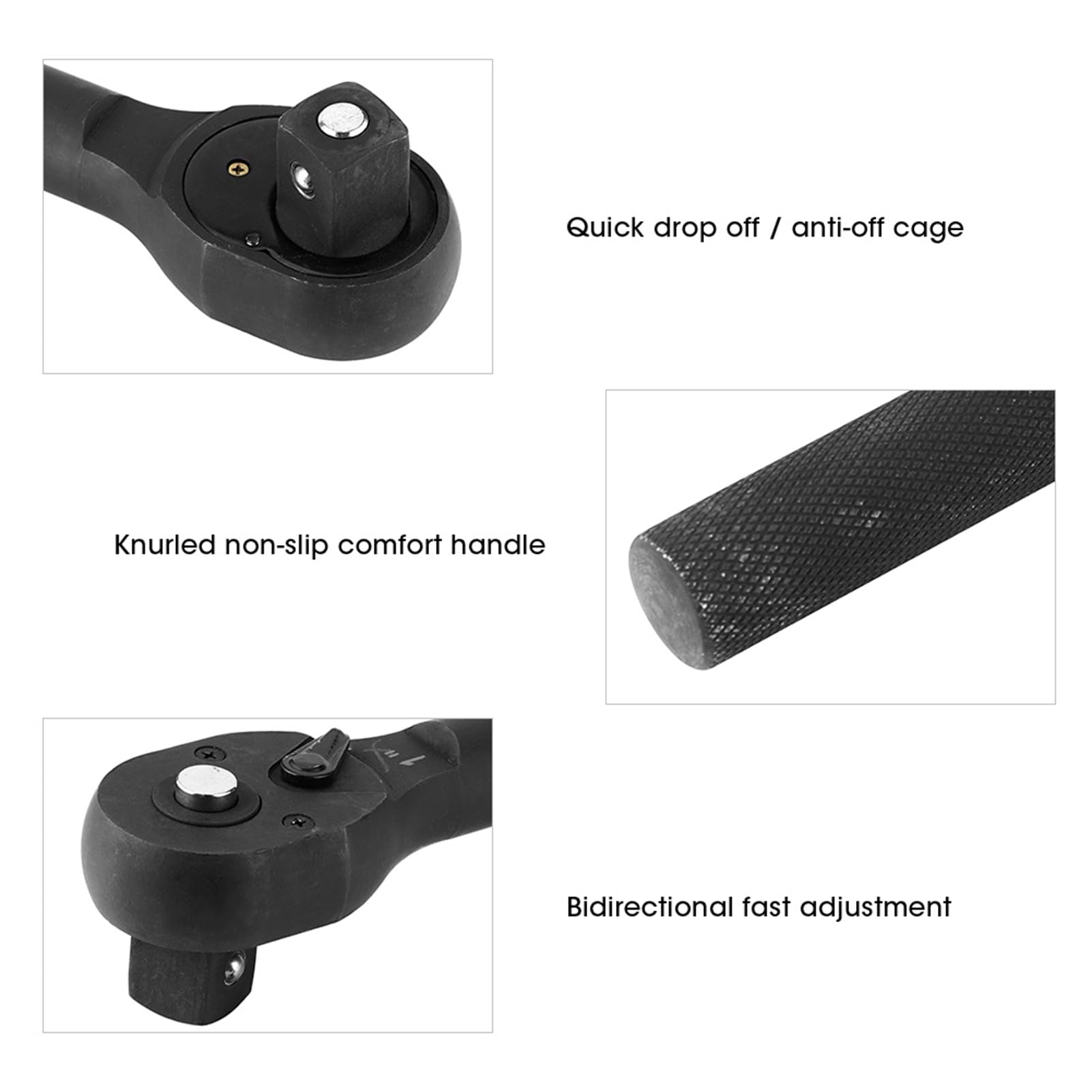 Llave de liberación rápida de 3/4 pulgadas y 1 pulgada de cabeza cuadrada, juego de llaves de vaso de caja de acero de aleación negra, llave reversible con perillas de (1 pulgada)