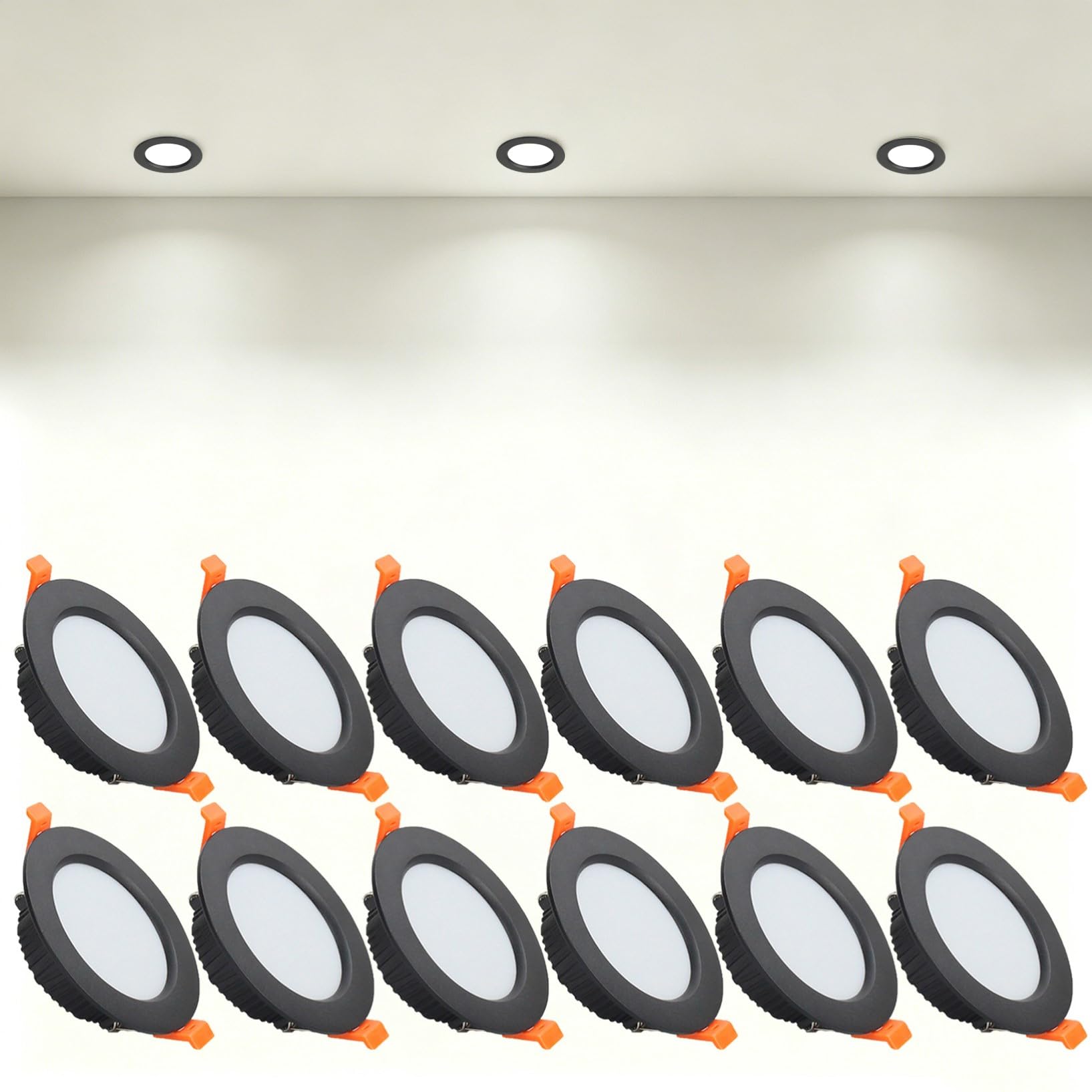 VOGHMOLD 7W Ultra Slim LED Downlight Recessed Ceiling Light 3 inch, 4000K Spot Lights Black Aluminum Trim, Cut Φ80-90mm, AC110-240V Panel Lighting for Office Hallway Closet, 12 Pack