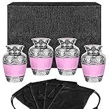 Hugs and Kisses Pink Mini Keepsake Urns For Human Ashes -Set of 4 Sharing Urns- Beautiful Small Rememberance Urns for a Lost Daughter, Child Or Baby Girl To Share Amongst Family - w Velvet Case