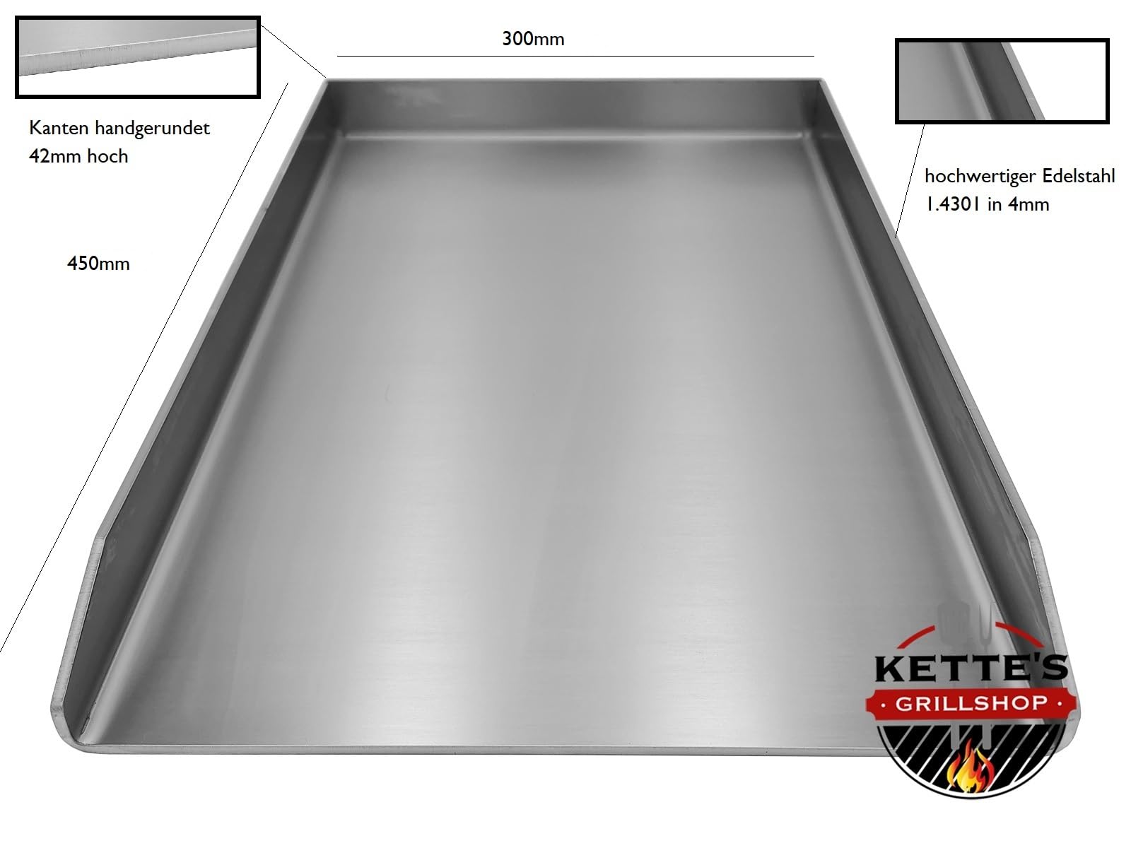 Edelstahl Plancha/Griddle-Plate/Bratplatte/Burger Platte (450 x 300 für Napoleon)
