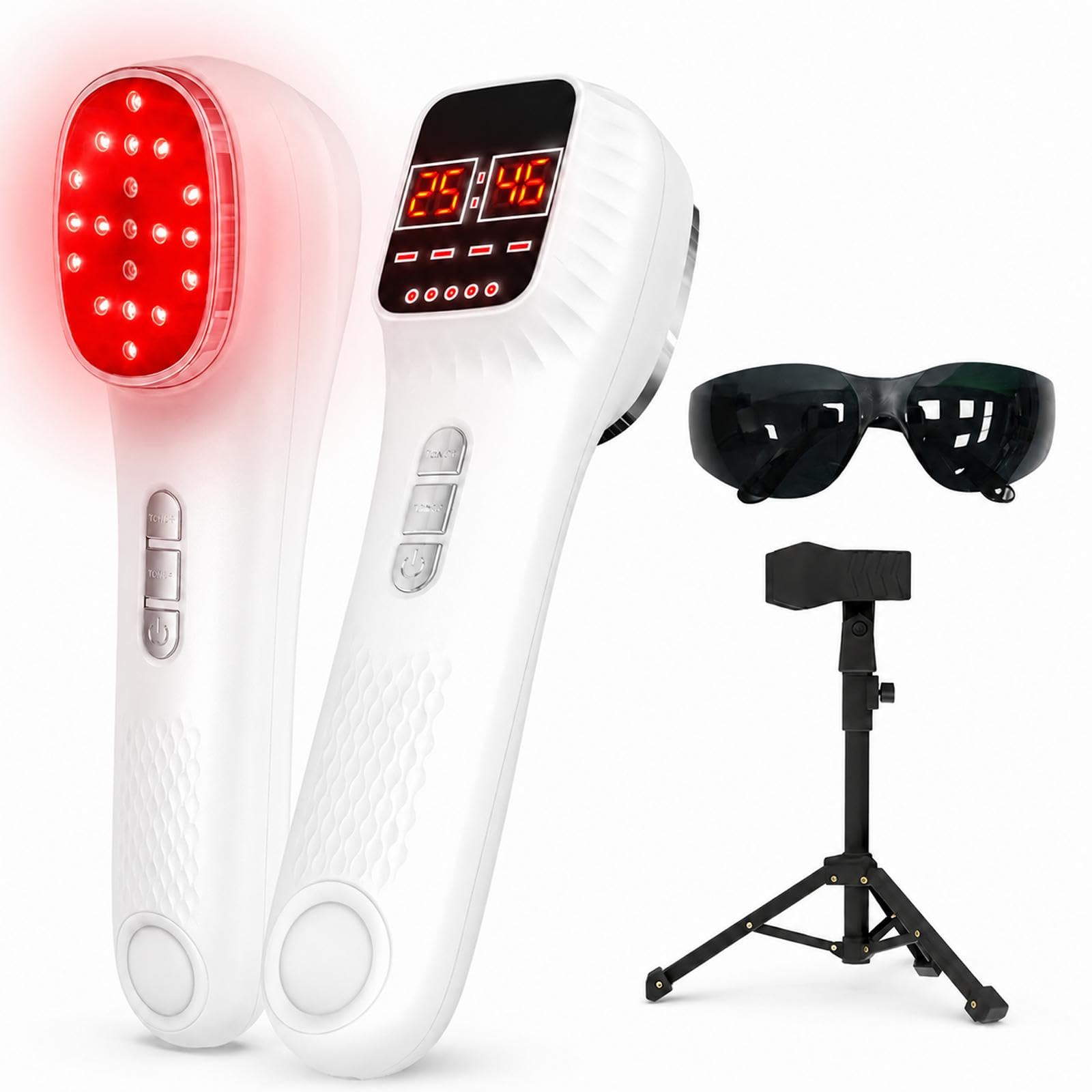 Lampe infrarouge portable à lumière rouge avec support, 16 LED 650 nm + 3 LED 808 nm, quatre modes de fonctionnement, quatre niveaux d'intensité lumineuse et douze réglages de minuterie