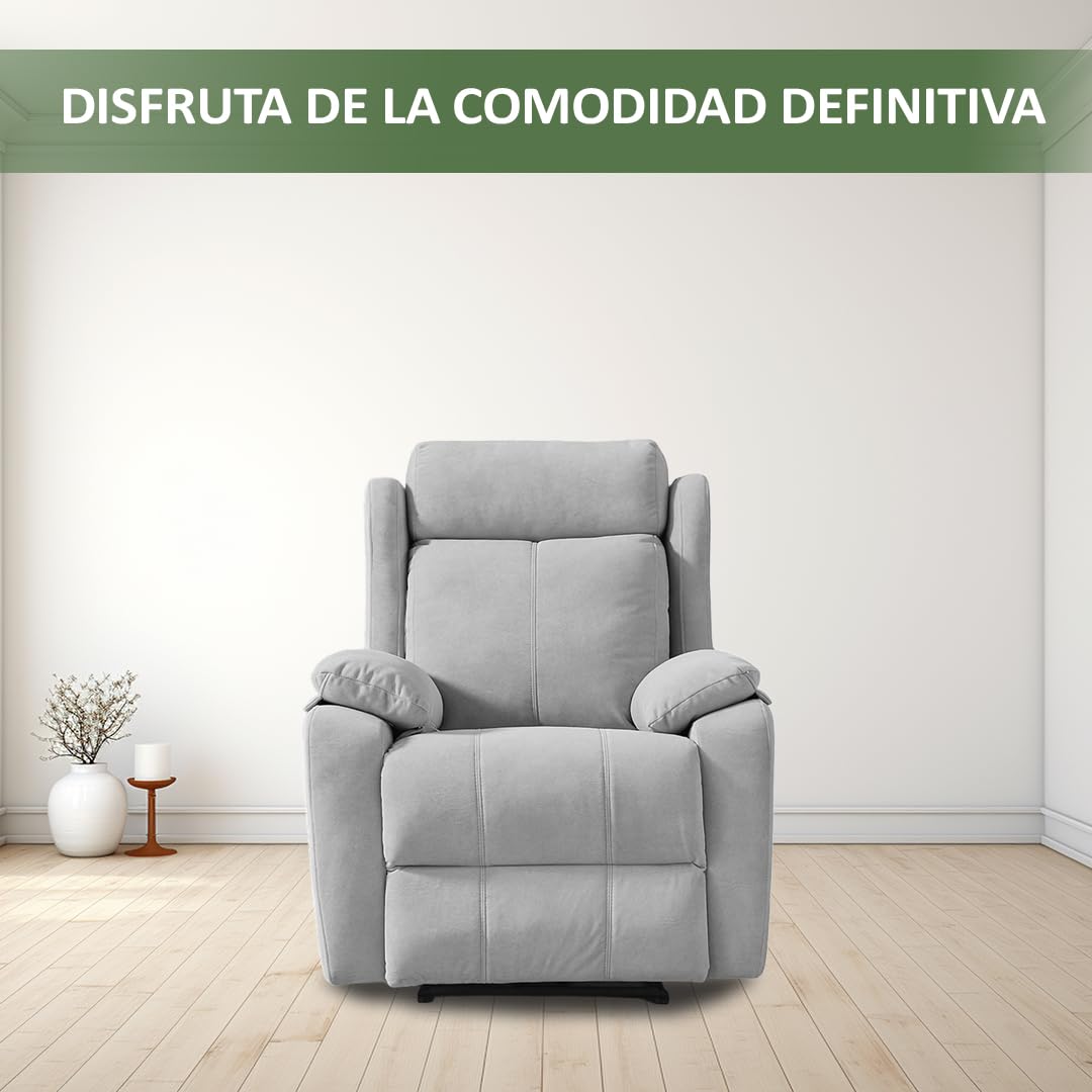 Genérico Sillon Relax Reclinable Electrico, Gravedad Cero | Desenfundable, Botonera Cromada con Puerto USB | Madera de Pino | Sillones Reclinables | Relax | Silla Sofa | Electrico Moderno | Gris