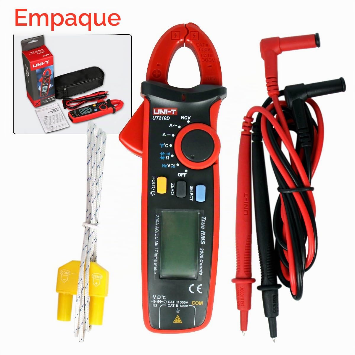UNI-T UT210D Digital Clamp Meter Multímetro AC/DC Tensión Amperímetro Voltímetro Ohmímetro Automática Corriente Resistencia Capacitance Temperature Medición de Rango Automático