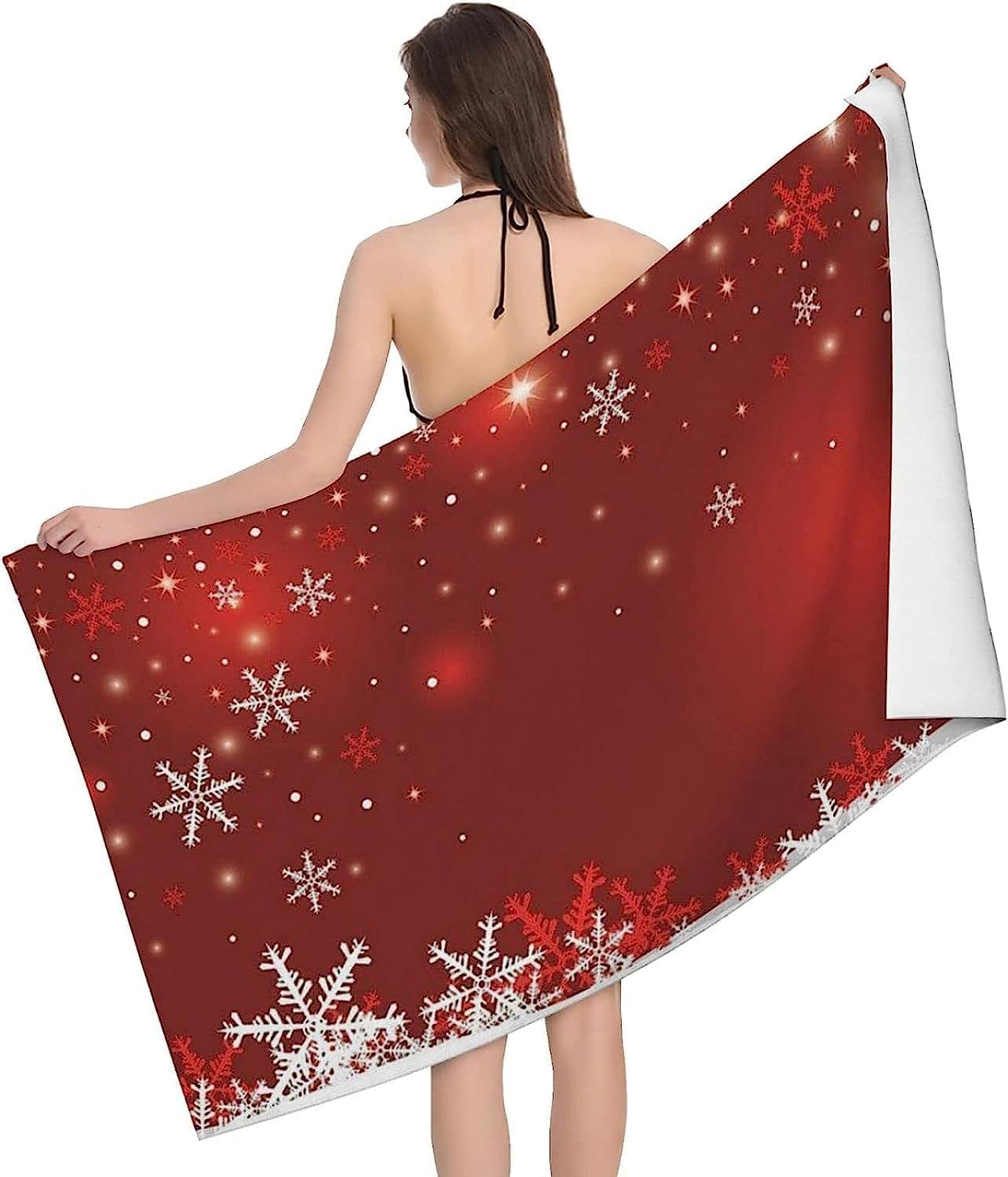 Sciugamano In Microfibra Da Mare, Modello Rosso Fiocchi Di Neve Di Natale 3D Stampato Grande E Leggero Telo Mare Coperta Antisabbia Summer Spiaggia Regalo, Fitness, Campeggio 200 X 200 Cm -5I8L/P1V