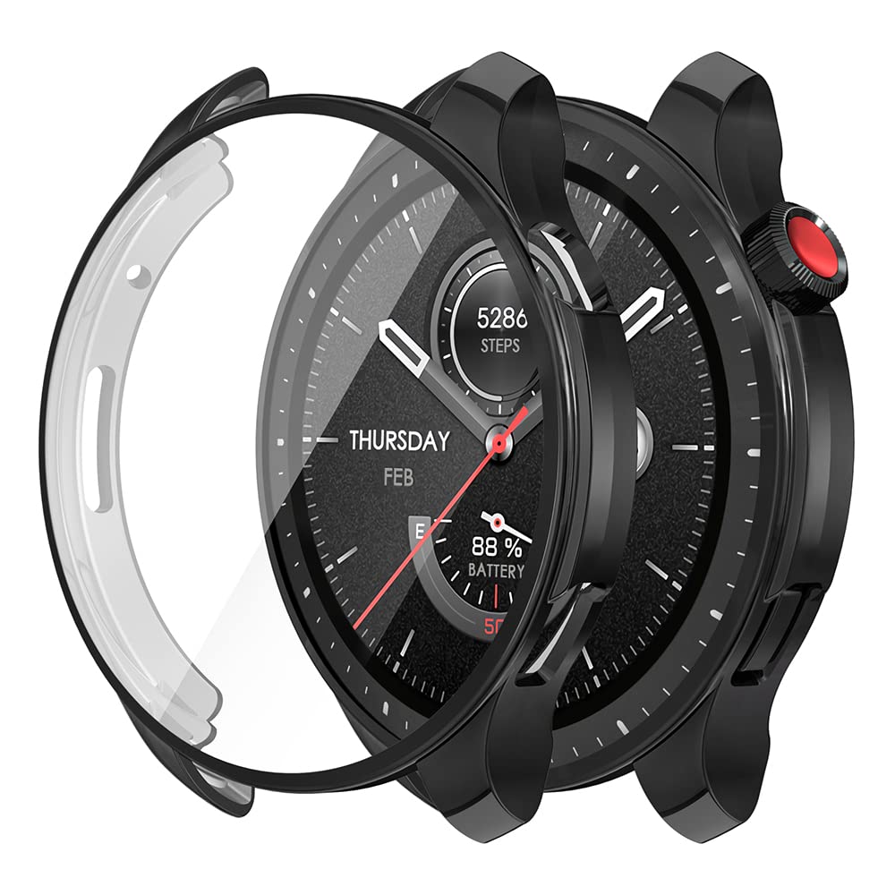 WD&CD 2 pezzi Custodia compatibile per Amazfit Active 2, Custodia Protettiva per PC con Pellicola Protettiva per lo Schermo Compatibile per Amazfit Active 2, Trasparente e Beige