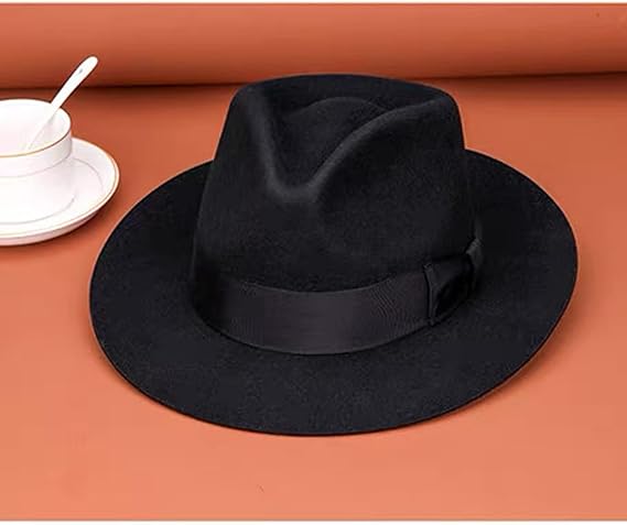 Wool Fedora Hat Felt Wide Brim Fedora Hat Retro Trilby Panama Cattlemen Hats with Bow