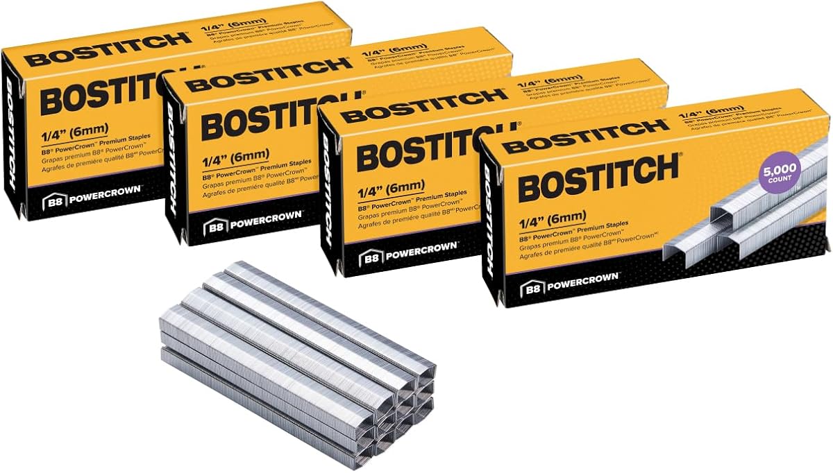 Grapas Office B8 PowerCrown de 0,25 pulgadas, paquete de 20.000 grapas (STCRP21151/4-4), plateadas