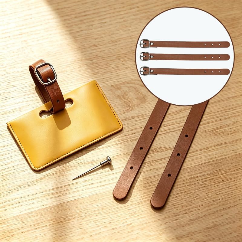 10 Pcs Leather Luggage Tag Straps, Replacement Belts with Metal Buckle, Durable Loops for Suitcase, Travel Bag, ID Card & Pass Holder (2 Colors)