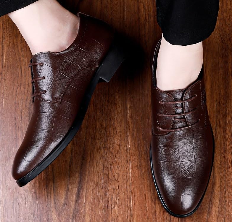 Men Leather Oxford Dress Shoes, Fashion Comfortable Casual Formal Pointed Toe Lace Up Classic Business Office Wedding Tuxedo Brogue4
