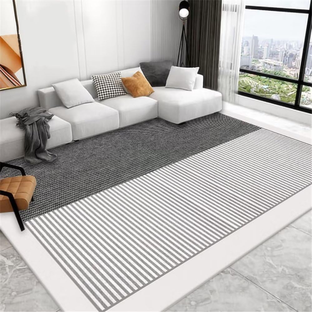 Tapis de salon gris pinstripe aux finitions soignées pour chambre