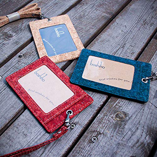 Cork Badge Holder, Boshiho Vertical Style Eco-Friendly Natural Cork Name Id Card Holder With Lanyard (Cork Tan) #TOP5
