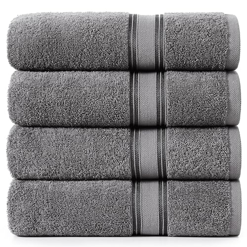 Image of LANE LINEN 100% Cotton 4 Pack Bath Towels Set (30 inchx60 inch) - Zero Twist, Large Cotton Towels for Bathroom - Quick Dry, Soft & Absorbent Bath Towel Set - Remains Soft After Multiple Washes - Cool Grey