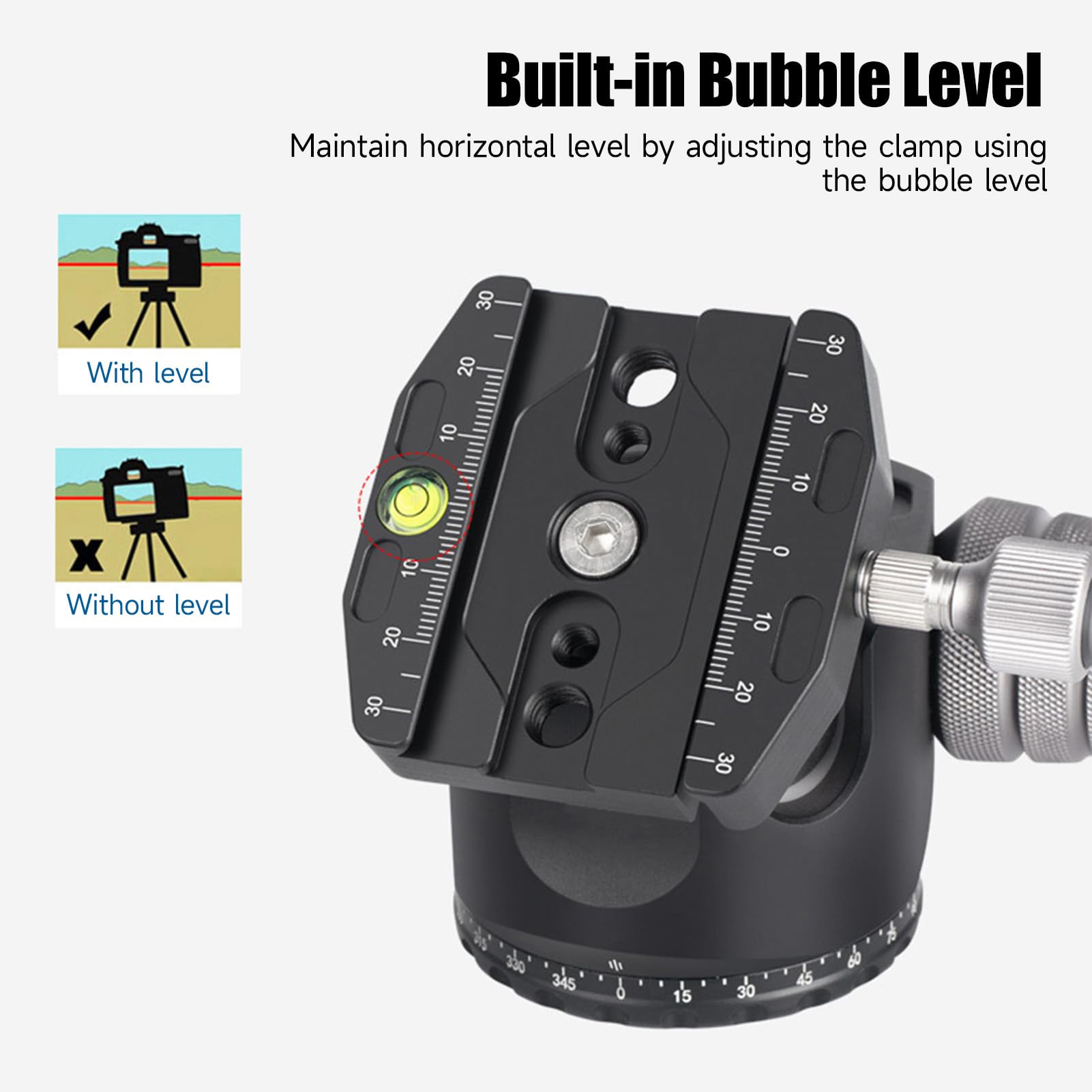 Lazmin112 Testa A Sfera A Basso Profilo Da 55 Mm, Testa Panoramica Per Treppiede Resistente A 360 Gradi, Con Piastra A Sgancio Rapido Da 1/4 Di Pollice, Vite Da 3/8 Di Pollice