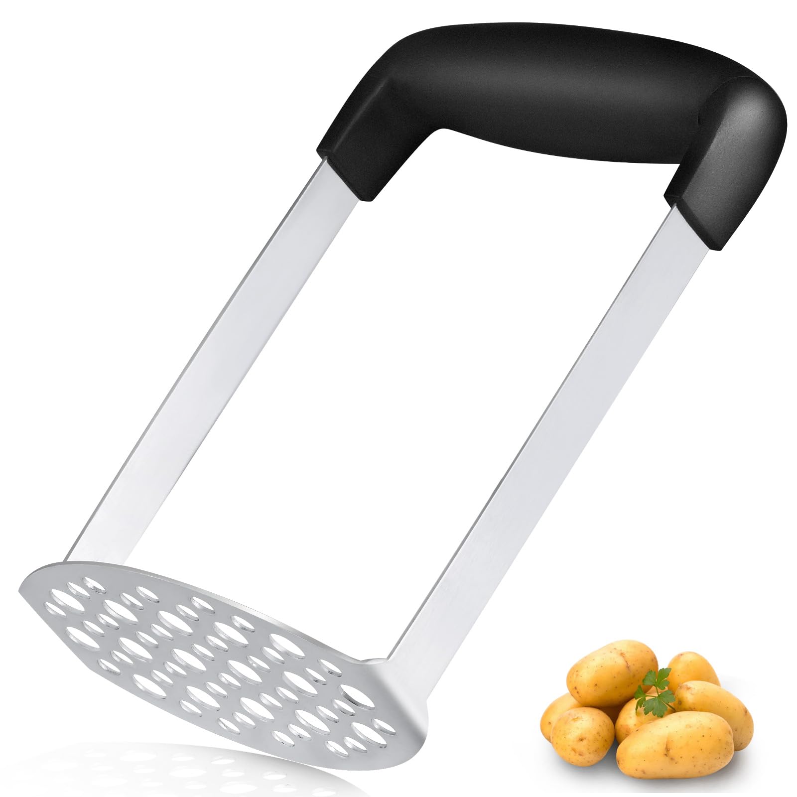 Pleafind Kartoffelstampfer - Mit Rutschfestem Griff, Edelstahl Kartoffelstampfer, Langlebiges Küchenwerkzeug, Potato Masher Perfekt Für Bohnen, Gemüse, Früchte, Avocado, Spülmaschinengeeignet