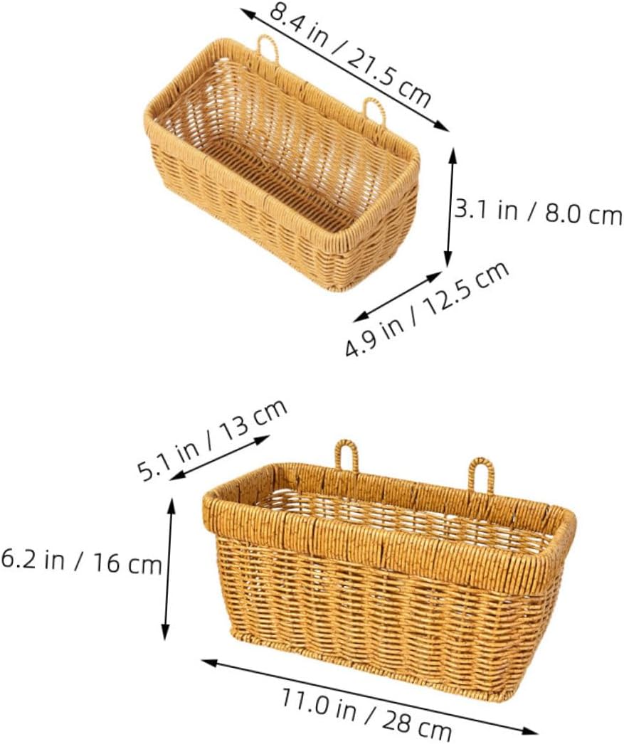Luxshiny 2pcs Kitchen Wall Mounted Hanging Basket Set – Plastic Rattan Woven Storage Organizer for Garlic, Ginger, Onion, Fruits, and Eggs – Multi-purpose Vegetable Basket for Kitchen