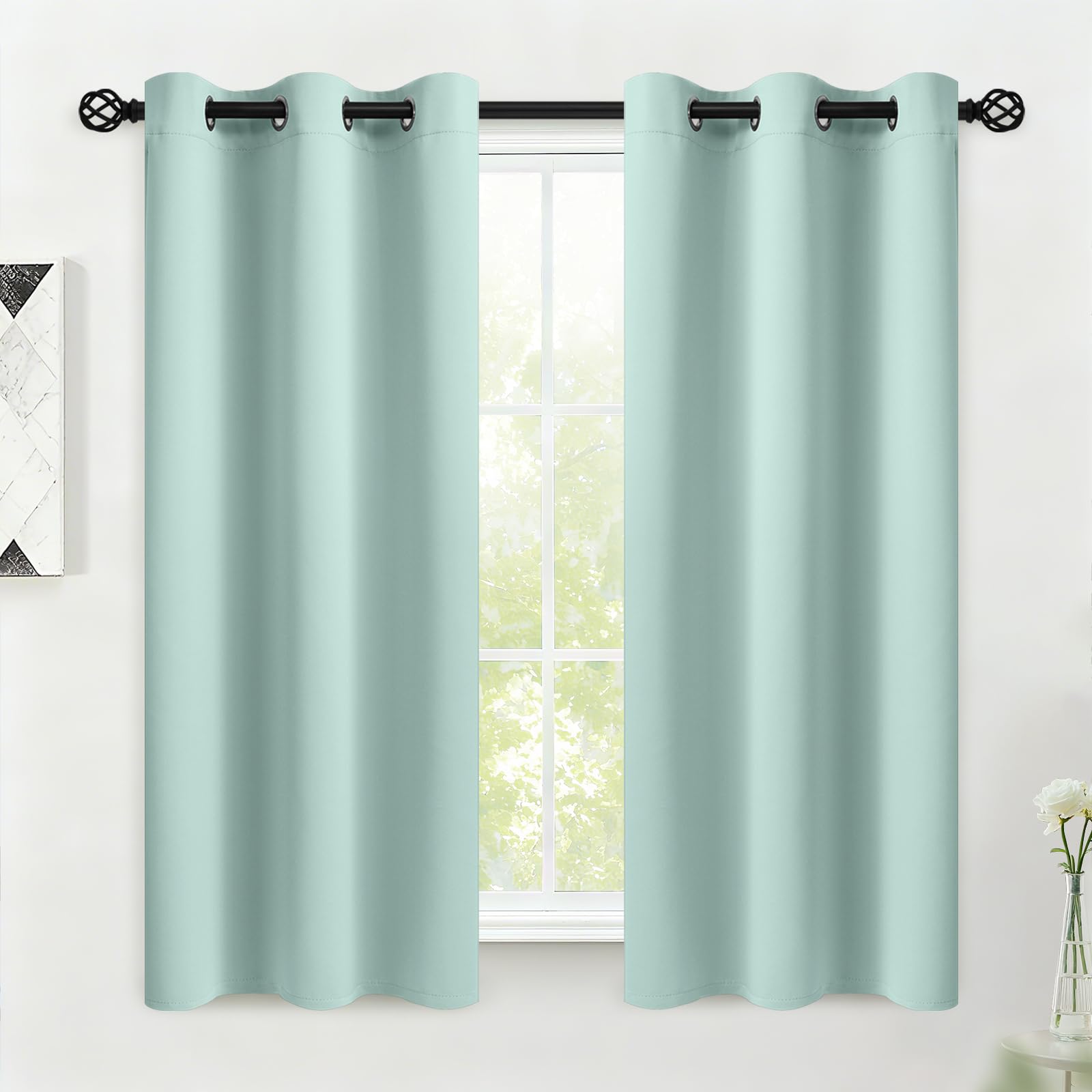 COSVIYA Grommet Blackout Room Darkening Aqua Curtains 54 inch Length 2 Panels,Thick Polyester Light Blocking Insulated Thermal Window Drapes for Bedroom/Living Room,38x54 inches — image 1