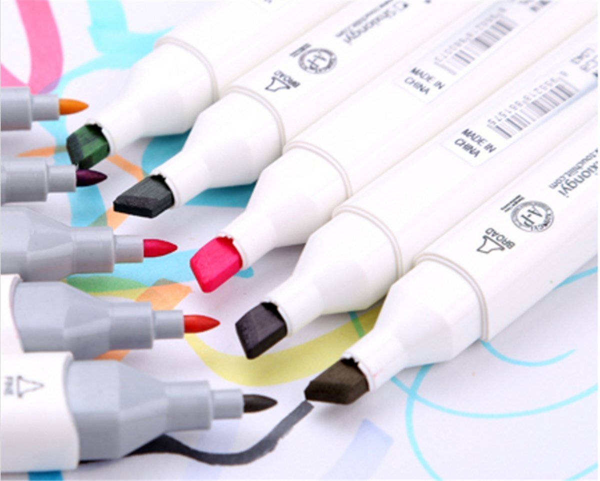 Lot de 40/60/80 marqueurs graphiques de couleurs assorties, double tête pour dessin d'animation, pointe fine large avec sac noir, marqueurs à alcool pour artiste (60 couleurs)