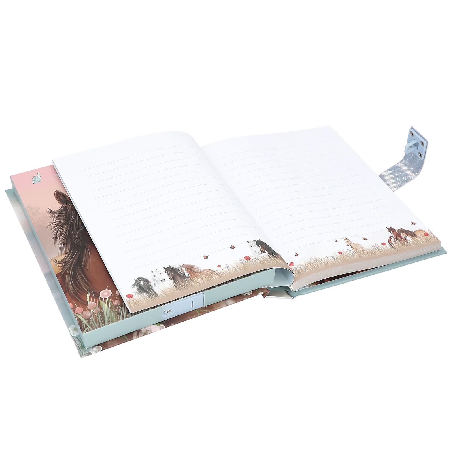 Depesche 13999 Miss Melody - Agenda con codice numerico e Suono, in tenui tonalità Blu, con Motivo di Cavalli e Fiori, Incluse 80 Pagine Finemente Foderate e illustrate a Colori