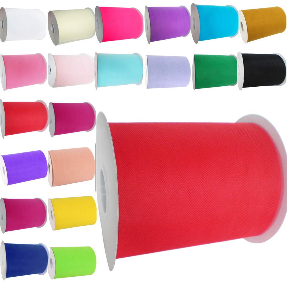Time to Sparkle 3 Rolls Tulle Roll Spool 6 Inchs x 100yards Tutu Party Birthday Wraping Crafts Bridal Bow Skirt Wedding Decor - Red — image 1