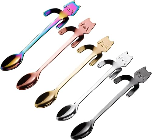 Miniatura 2 de Cuchara de café de acero inoxidable Cuchara de gato lindo Cuchara de postre Cuchara de helado Mini cucharas Vajilla Herramienta de cocina Soporte