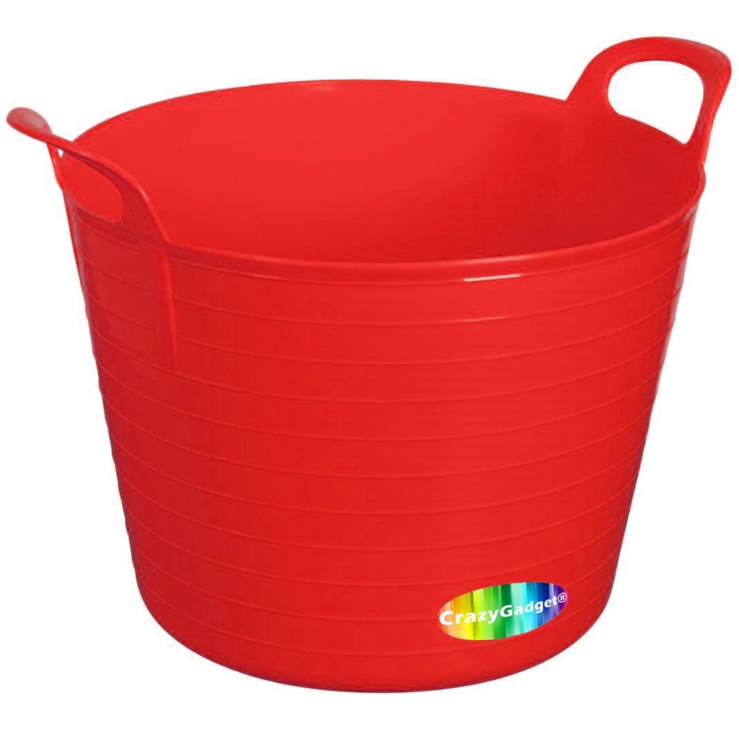 42L 42 Litre Large Flexi Tub Garden Home Flexible Colour Rubber Storage Container Bucket - MADE IN U.K. (Without Lid, Red)