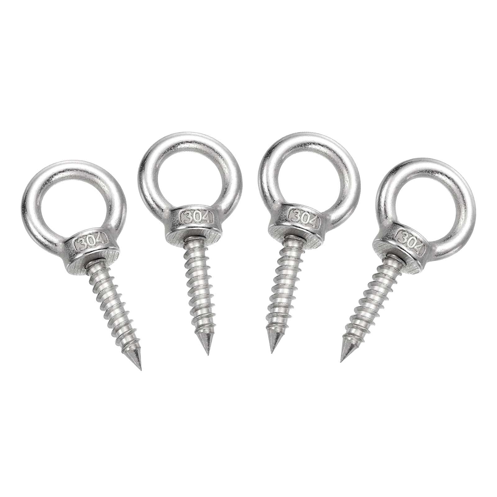 sourcing map M6x30mm Eye Hooks 2.2x1.1x1.1 Inch 304 Stainless Steel Eye Bolts Hammock Hooks for Screw Eyes Hanging Swing, Yoga Hammock Stand, Pack of 4