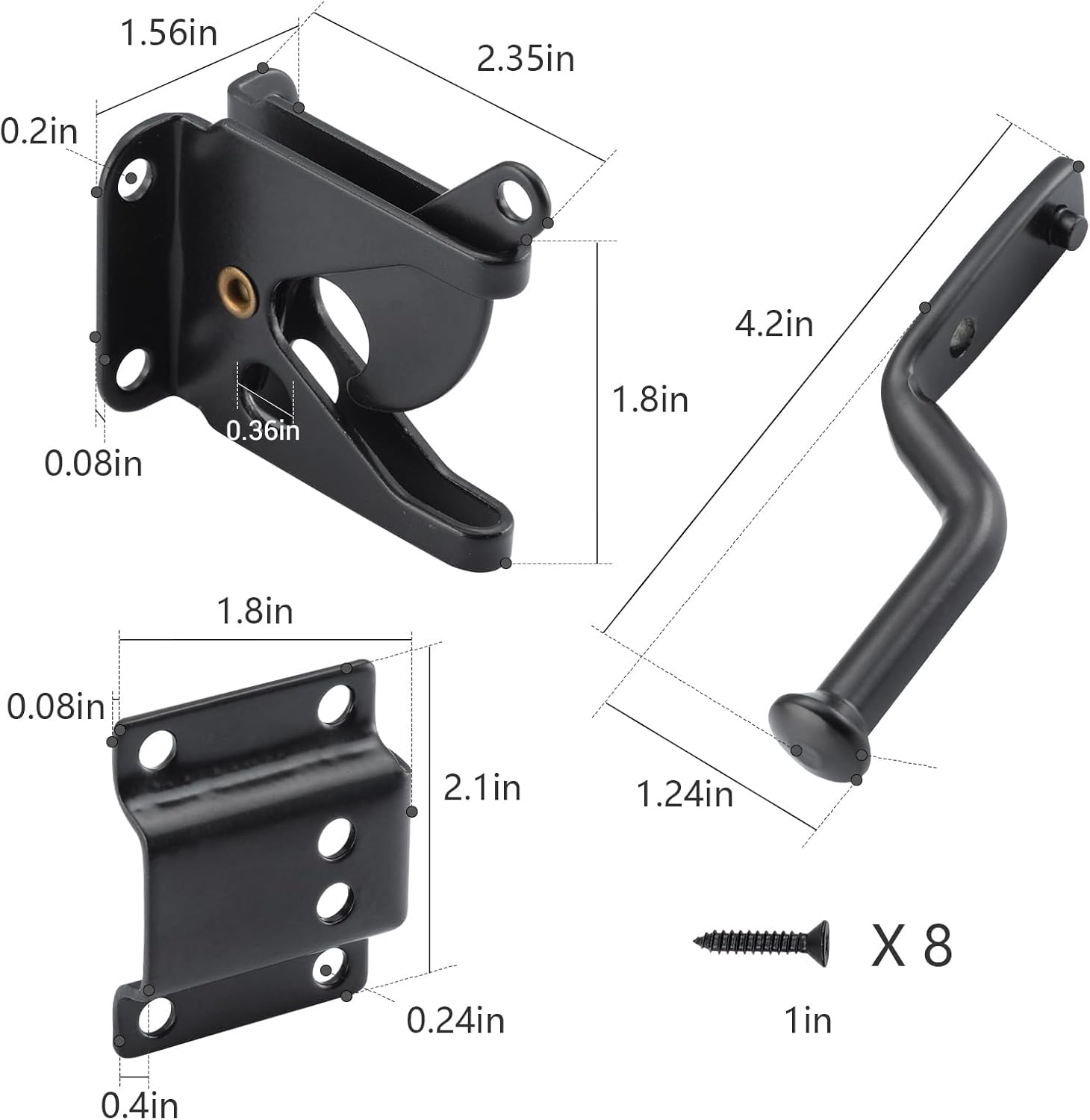 WellMade Self Locking Gate Latch Automatic Gravity Lever Door Lock for Wooden Fences, Heavy Duty Metal Gates, Vinyl Fence, Secure Pool, Garden Outdoor gate, Black with Screws