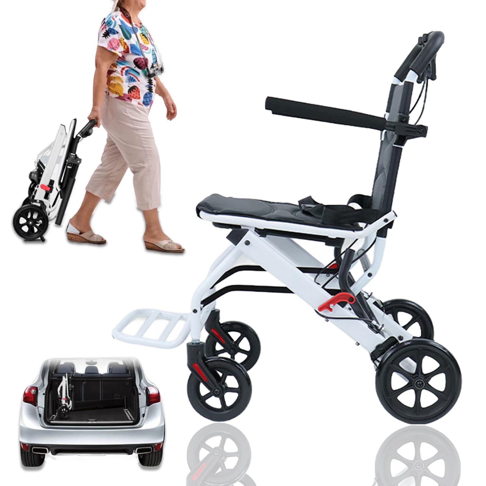 Silla de ruedas plegable para adultos | 8.2 kg ultraligera | Sillas de ruedas de transporte para personas mayores | Frenos de mano | Sillas de ruedas ligeras para viajes | Ideal para transporte en
