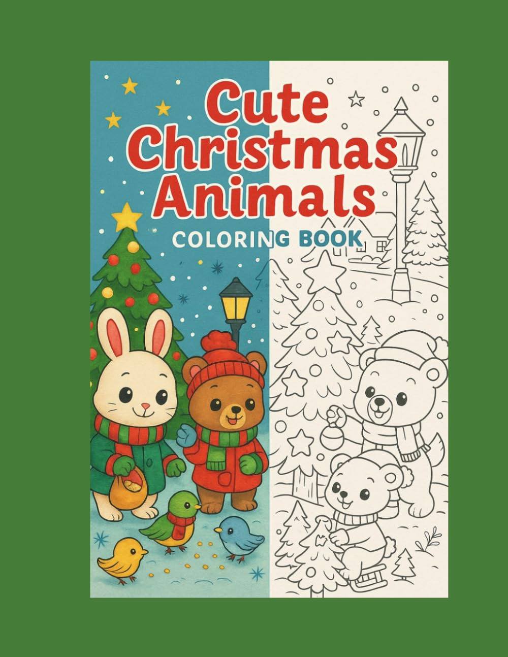Cute Christmas Animals Coloring Book: 42 Adorable Holiday Animal Scenes for Kids: Fun and Easy Christmas Coloring Pages Featuring Penguins, Foxes, Bears, Deer, and More