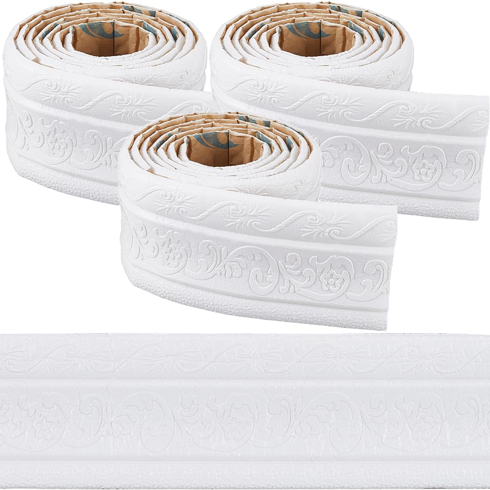 Bordure de papier peint 3D autocollante en mousse blanche 674x8cm pour décoration murale