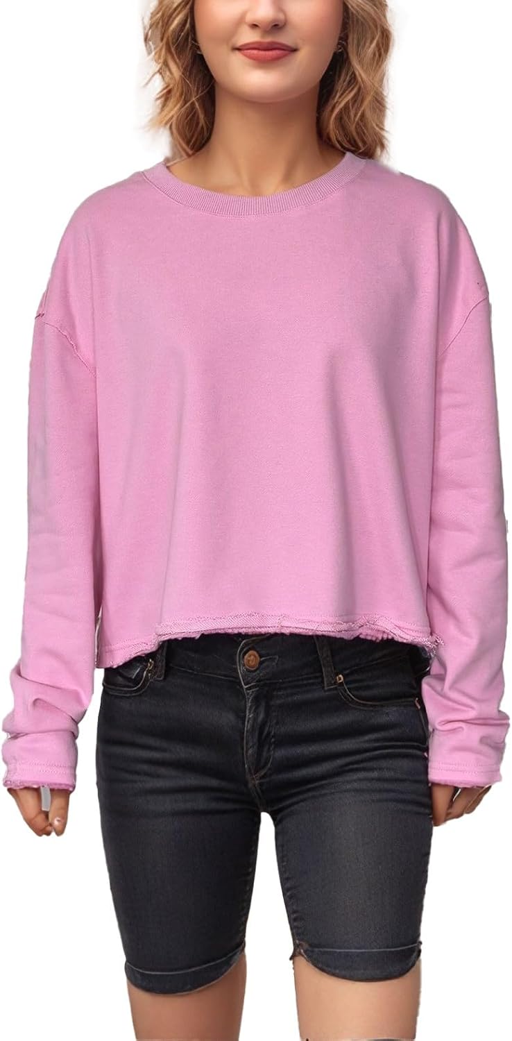 Womens Crop Sweatshirt Long Sleeve Cropped T Shirts Crewneck Loose Fit Tops Trendy Fashion - Image 4
