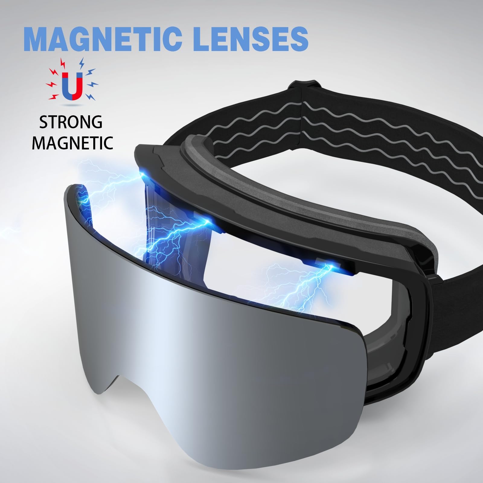 YH212 Gogle narciarskie bez oprawek, 2 x magnetyczne soczewki UV400, okulary śniegowe przeciwmgielne dla mężczyzn i kobiet (czarne oprawki, srebrne okulary, 16% VLT, żółte soczewki 78% z maską)