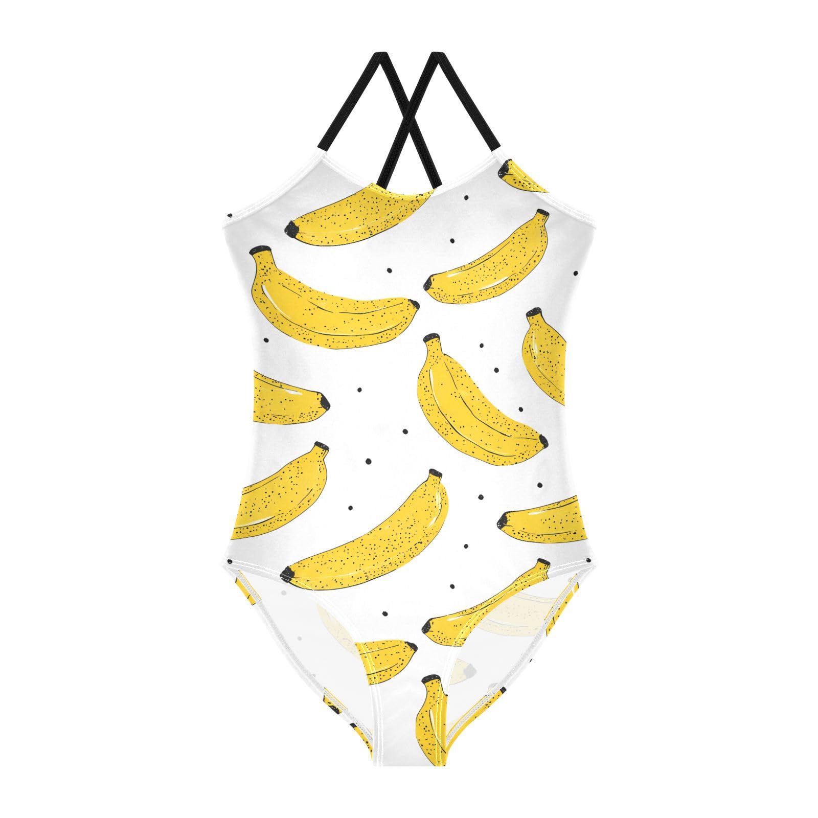 Yellow Bananas Girls Swimsuits Quick Dry Crossback One Piece Beach Swimwear Bathing Suit, 5-6T