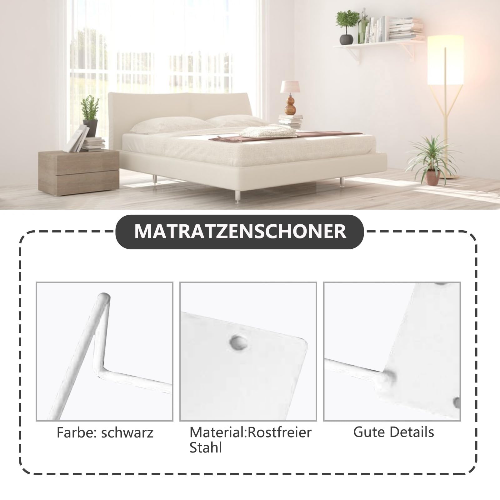 Soporte para colchón antideslizamiento de metal con tornillos y pegatinas adhesivas, tope de cama para colchón lateral, relleno de grietas para colchones, fácil instalación (4, blanco)