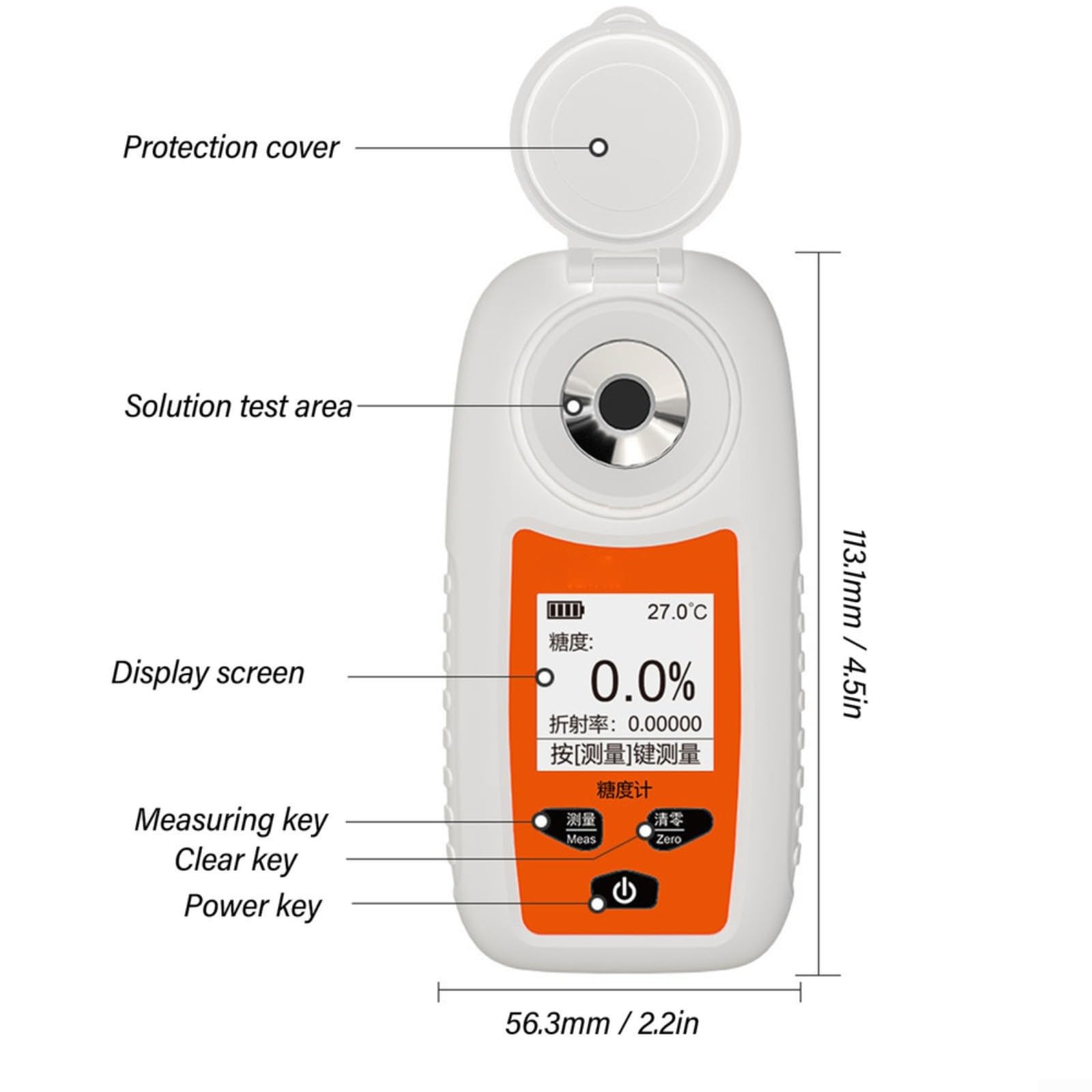 Refractómetro digital ST355A, analizador de azúcar de frutas con pantalla de 3 puntos, compensación automática de temperatura, 0-35% para brix, medidor de dulzor rápido para jugo, refrescos
